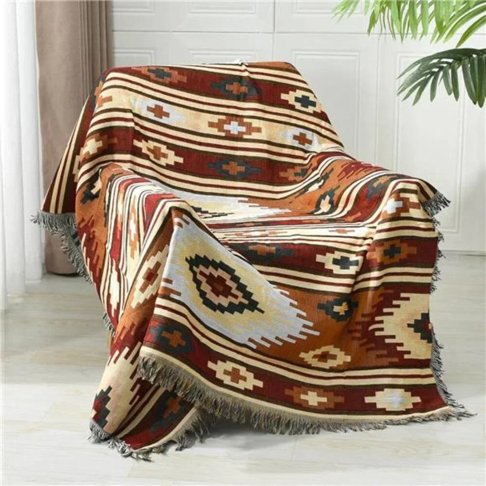 Boho Throw Blanket Reversible Cotton Tapestry Hippie Room Decor